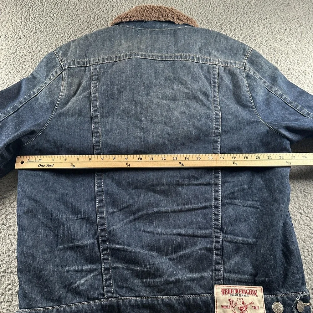 True Religion Section Trucker Jacket Mens XL Blue Sherpa Lined Denim Fleece